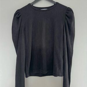 Zara Black Ribbed Puff Shoulders Long Sleeve Top
